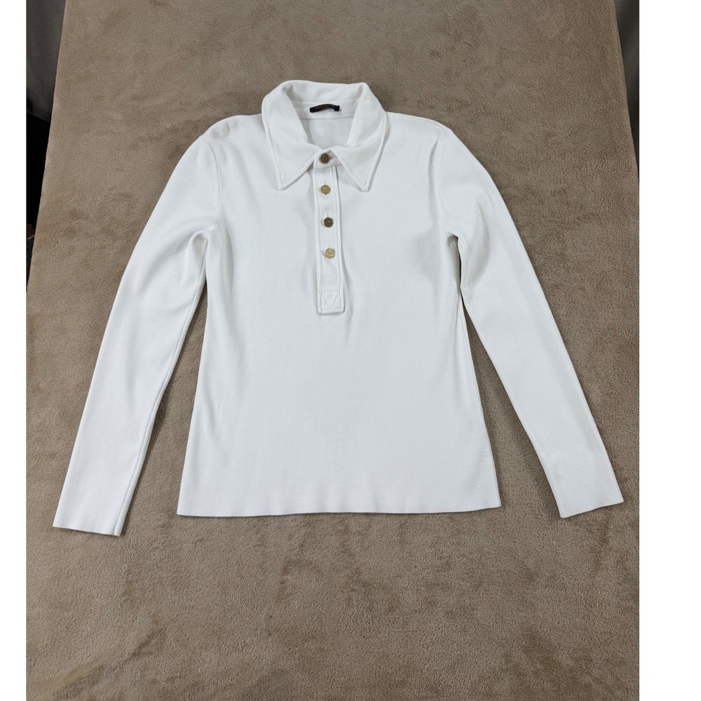 Louis Vuitton Uniforms Long Sleeve Women Size L White Ribbed LV‎ Logo Buttons